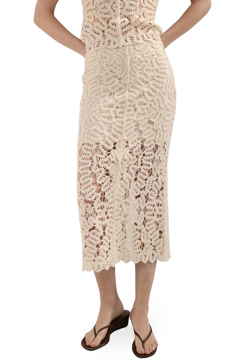 MANGO Chunky Stitch Cotton Blend Skirt, Main, color, Sand