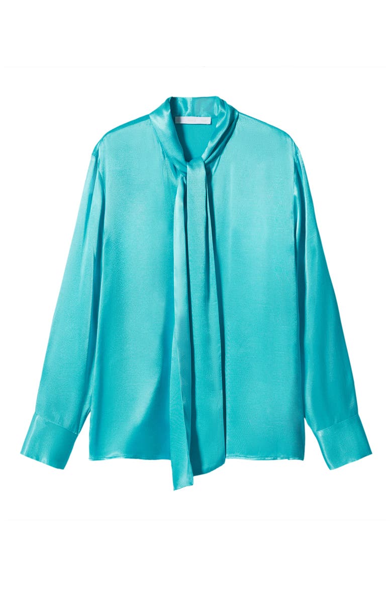 Tie Neck Satin Blouse, Alternate, color, TURQUOISE