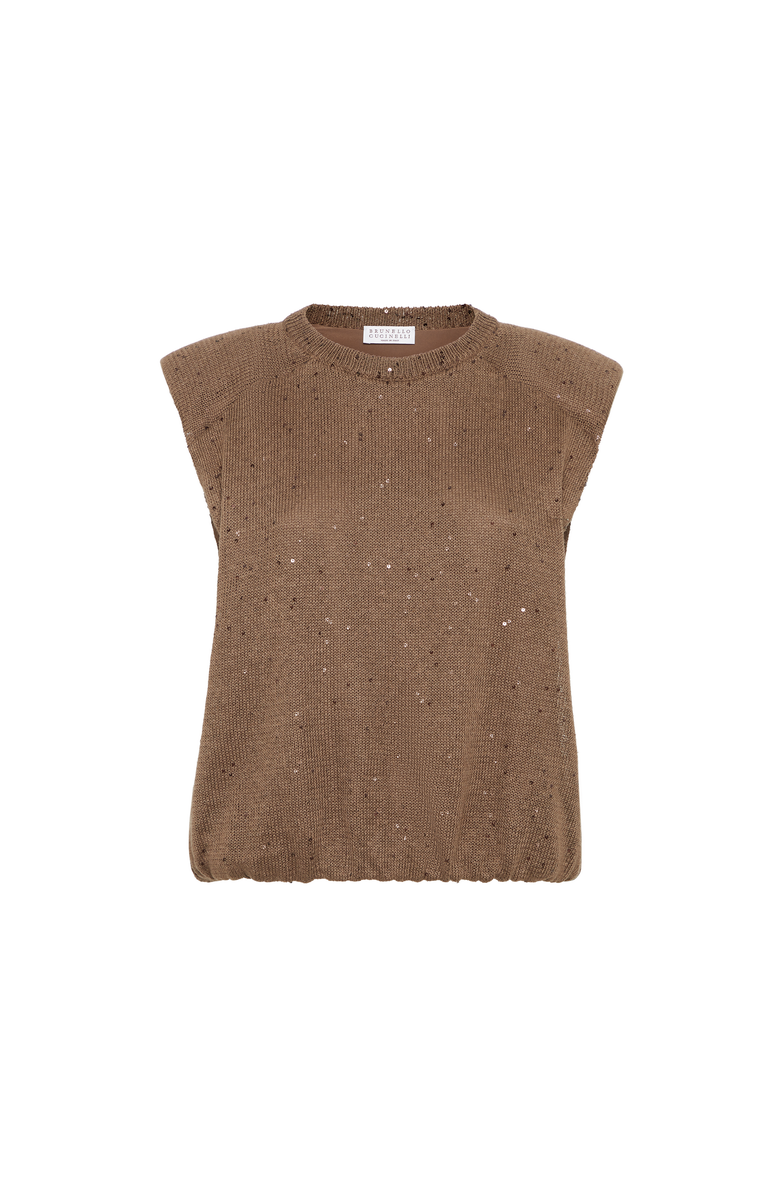 Brunello Cucinelli Linen and silk Diamond yarn vest, Main, color, 