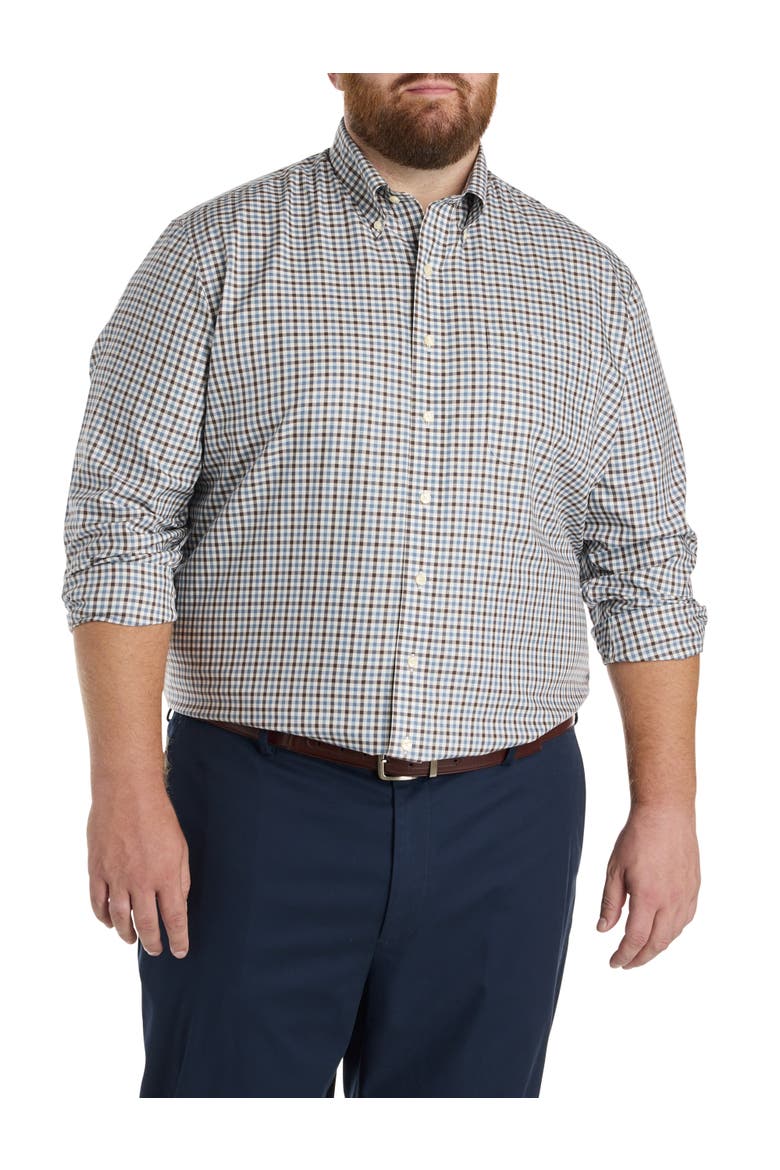 Big & Tall Non-Iron Gingham Sport Shirt, Main, color, BROWN BLUE