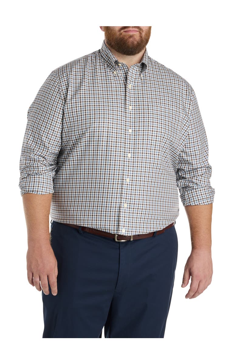 Brooks Brothers Big & Tall Non-Iron Gingham Sport Shirt, Main, color, Brown Blue