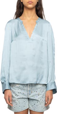 Zadig & Voltaire Torny Satin Split Neck Top