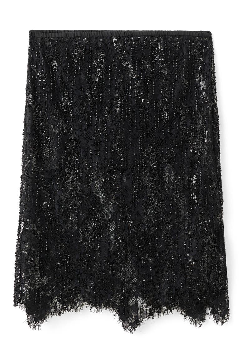x Kaia Gerber Beaded Lace Skirt, Main, color, BLACK