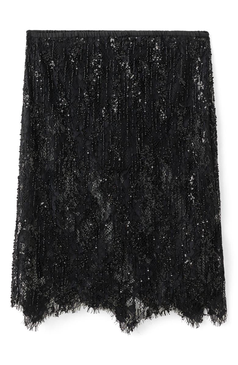 MANGO x Kaia Gerber Beaded Lace Skirt, Main, color, Black