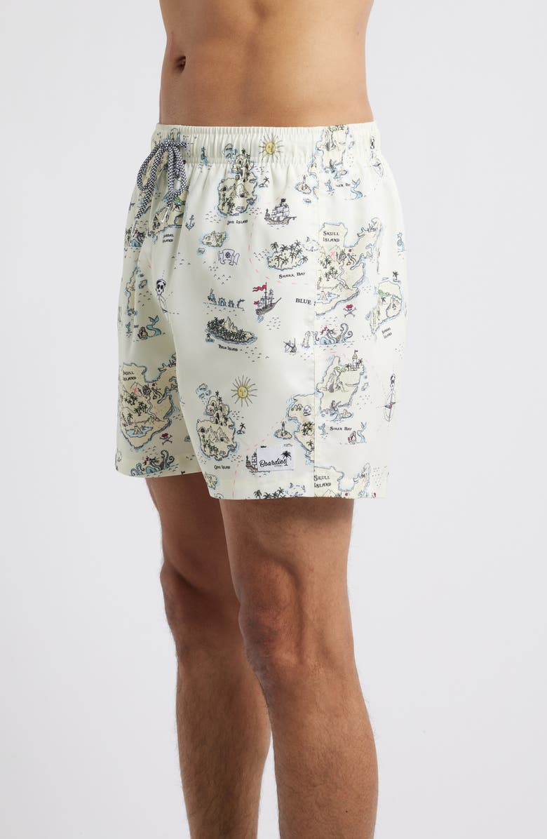 Boardies Treasure Map Mid Length Swim Trunks, Alternate, color, Cream