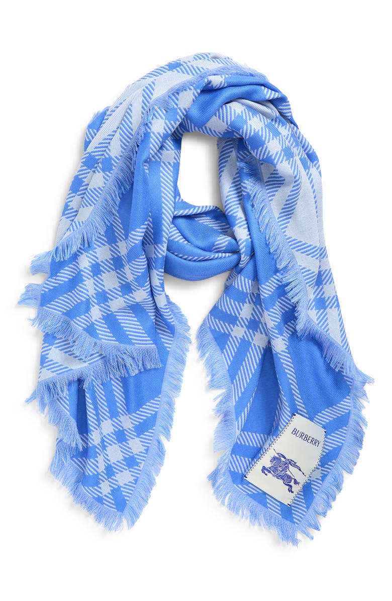 Burberry Check Wool & Silk Fringe Scarf, Alternate, color, Dive Blue