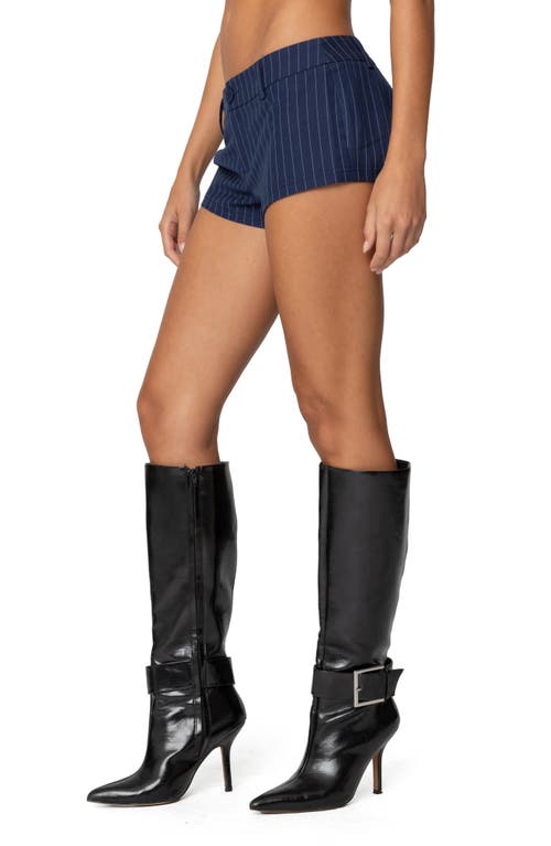 Edikted Harrison Pinstripe Low Rise Microshorts In Navy