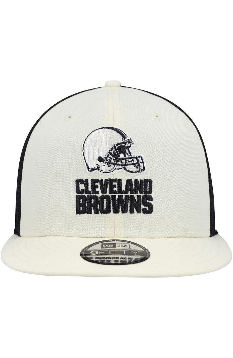 New Era Men's New Era Cream/Black Cleveland Browns Chrome Collection 9FIFTY Trucker Snapback Hat, Alternate, color, 