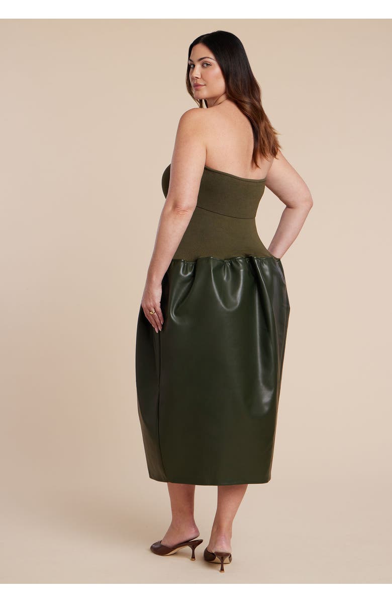 ELOQUII Faux Leather Sweater Mixed Dress, Alternate, color, Dark Olive Green