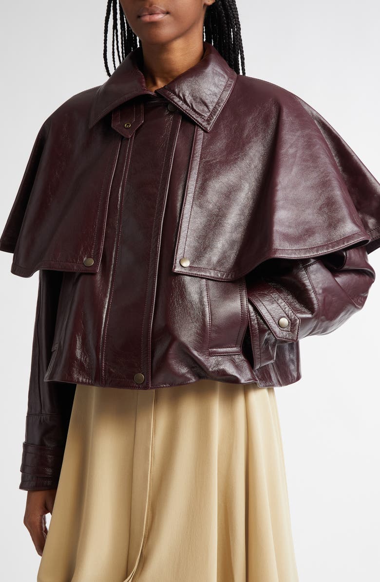 Chloé Glossy Lambskin Leather Jacket, Alternate, color, 