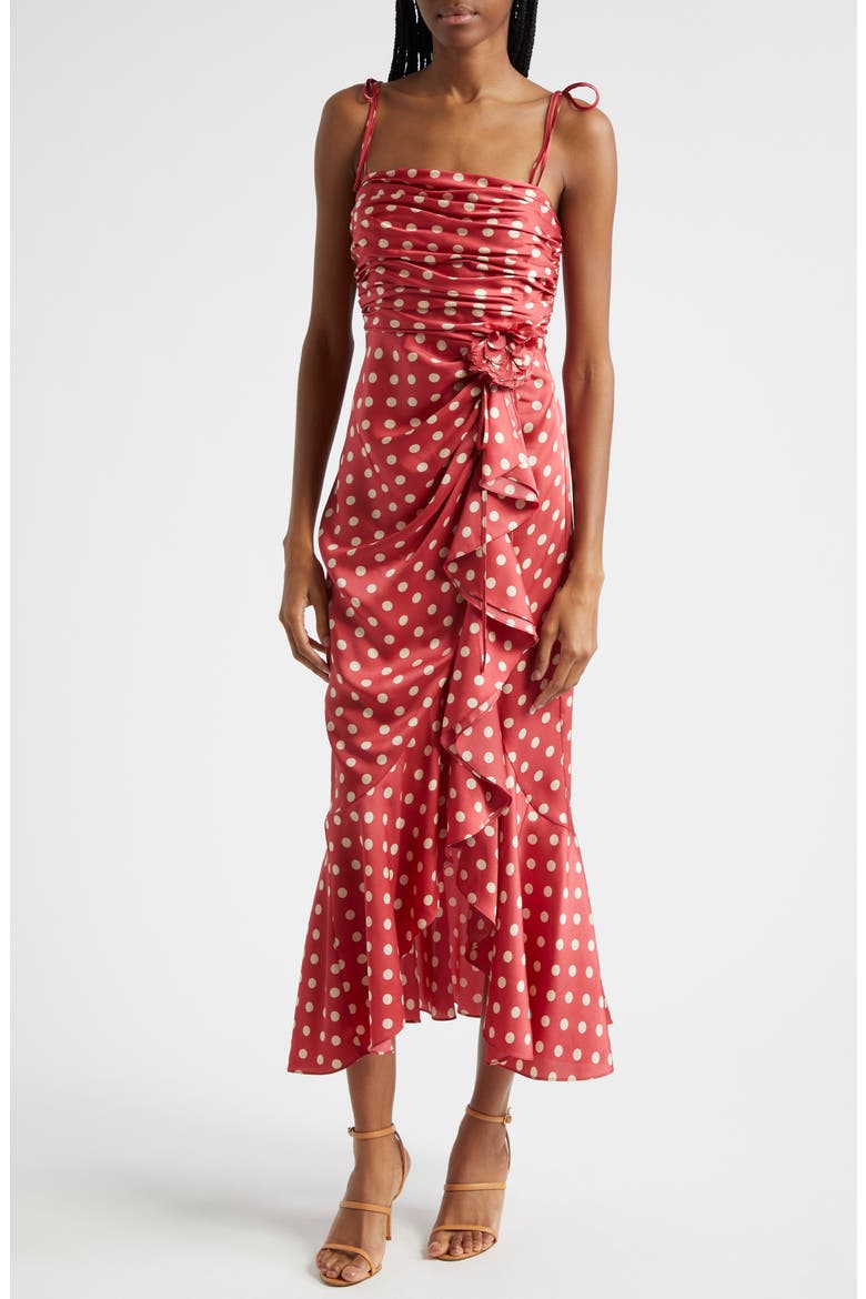 Mireya Polka Dot Side Ruffle Dress, Alternate, color, SOUR CHERRY/ PLASTER