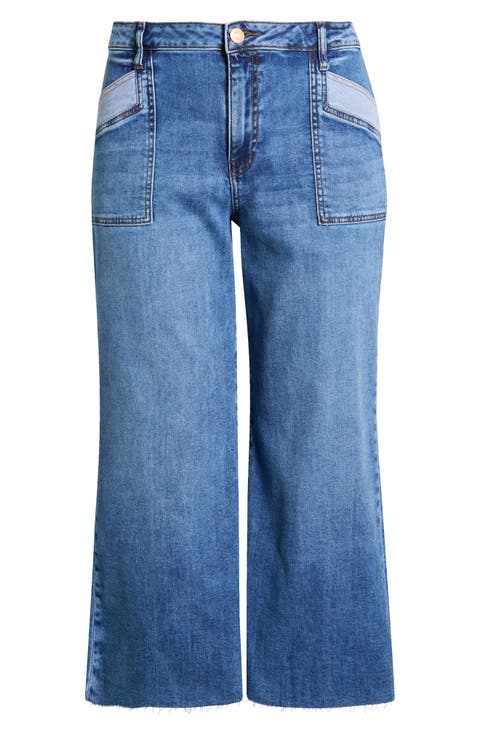 Meg High Waist Raw Hem Wide Leg Jeans (Petite) (Success)