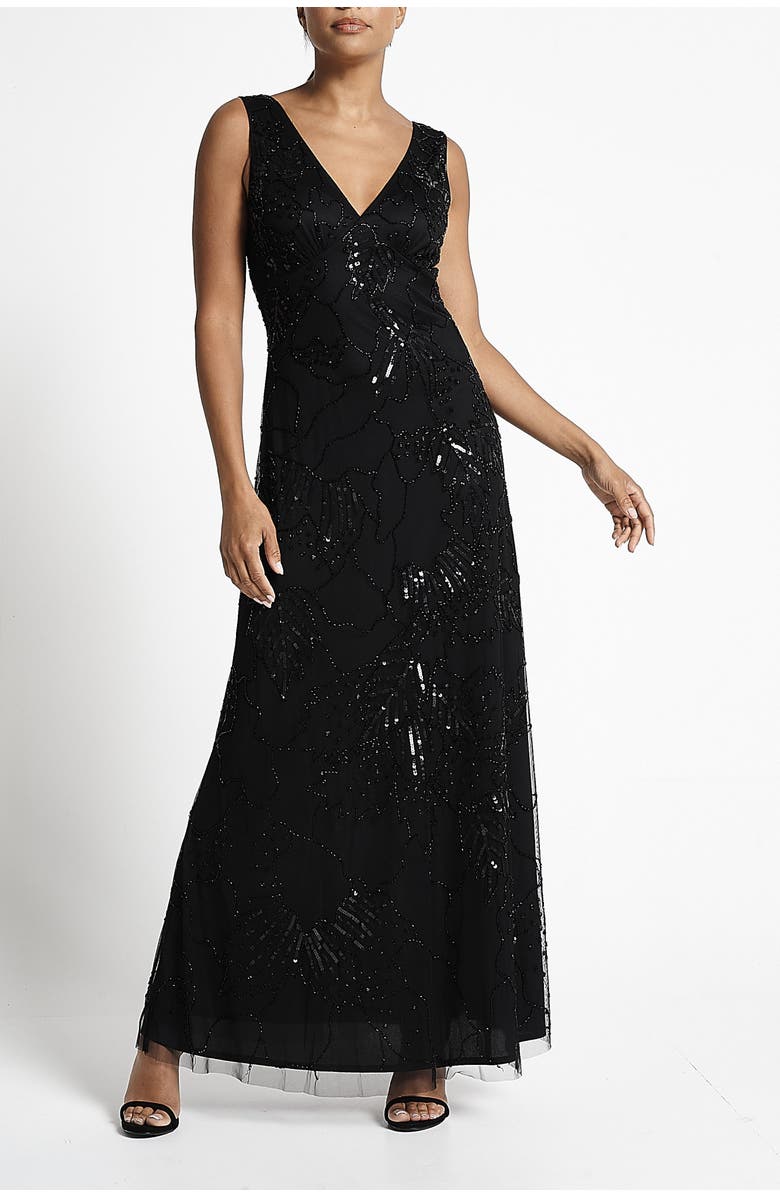 Frock and Frill V Neck Sleeveless Embellished Gown, Main, color,