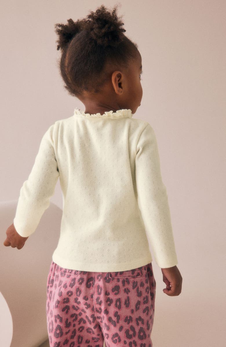 NEXT Kids' Frill Neck Cotton Pointelle Knit Top, Alternate, color, Yellow