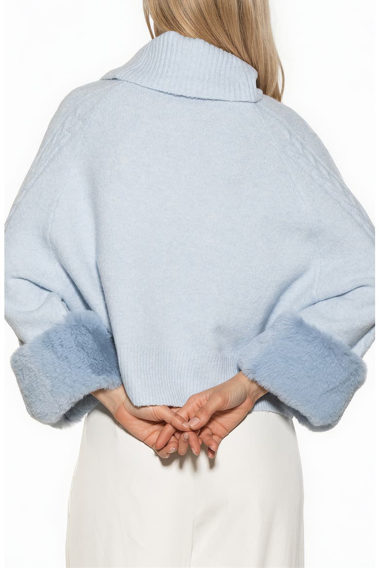 Sarah Faux Fur Cuff Cable Knit Sweater, Alternate, color, ICE BLUE