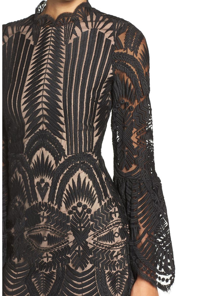 'Emmie' Bell Sleeve Lace Sheath Dress, Alternate, color, BLACK