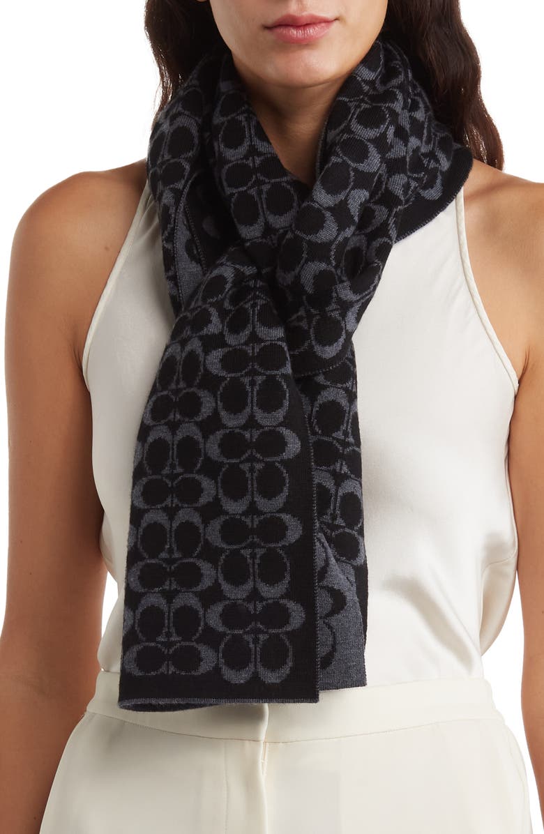 COACH Signature Monogram Wool Scarf, Main, color,