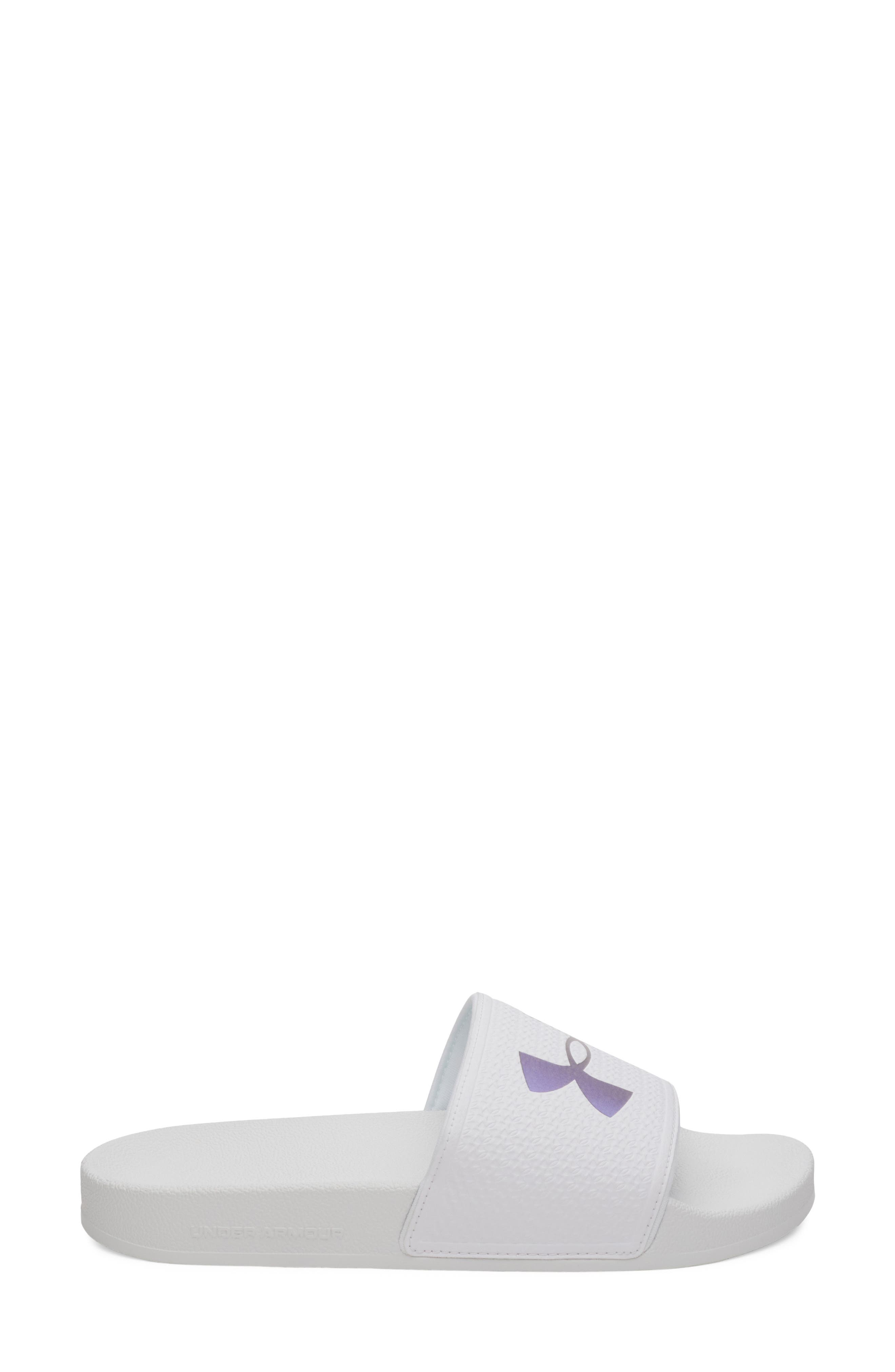 UA ARMR Slide Sandal, Alternate, color, WHITE / WHITE / IRIDESCENT