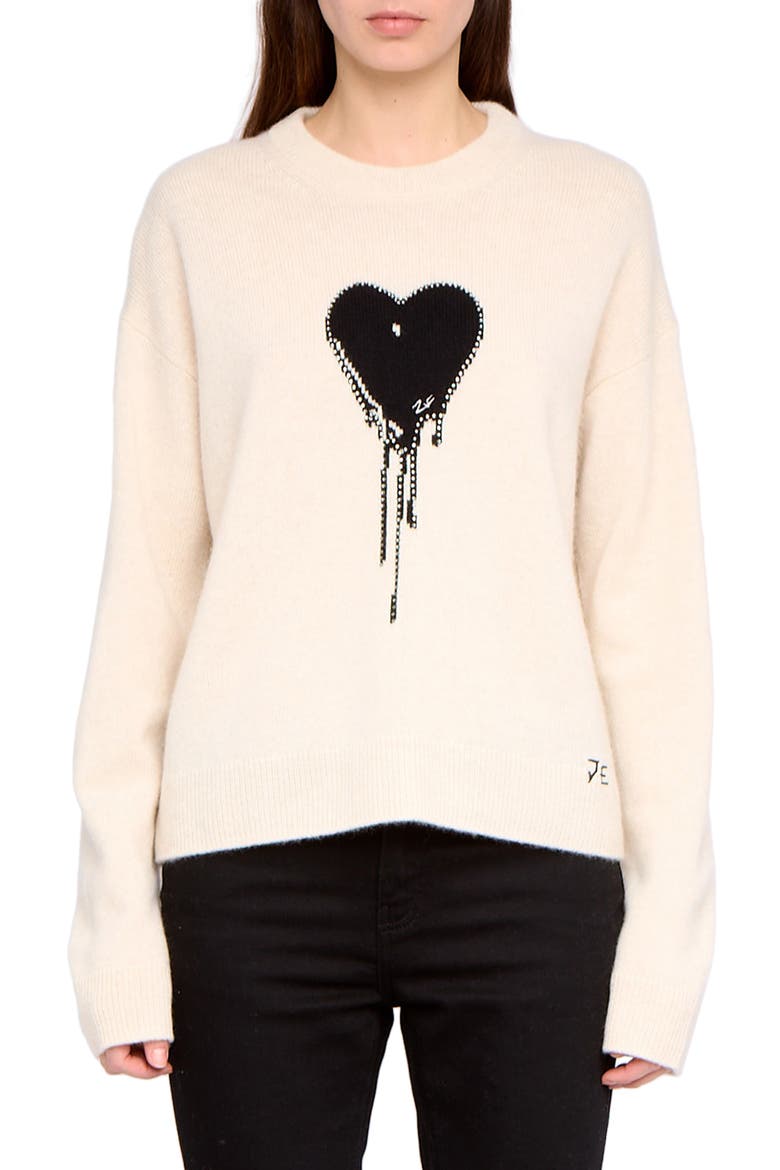 Markuz Embellished Heart Appliqué Cashmere Crewneck Sweater, Main, color, EGGSHELL