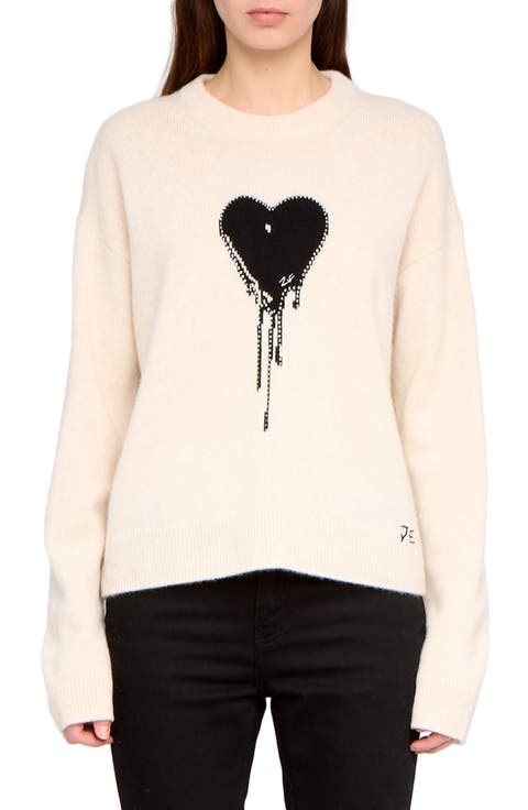 Markuz Embellished Heart Appliqué Cashmere Crewneck Sweater