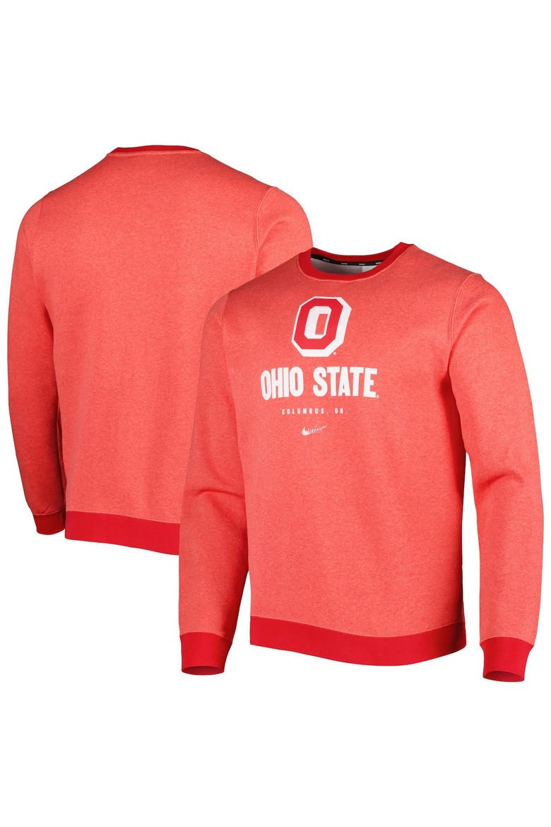 Men's Nike Heathered Scarlet Ohio State Buckeyes Vault Stack Club Fleece Pullover Sweatshirt, Main, color, Scarlet