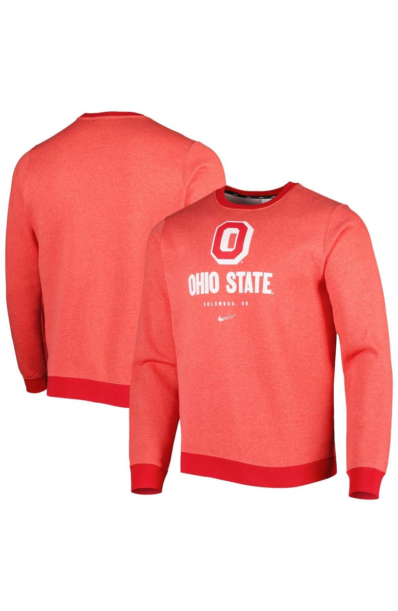 Nike Men's Nike Heathered Scarlet Ohio State Buckeyes Vault Stack Club Fleece Pullover Sweatshirt, Main, color, 