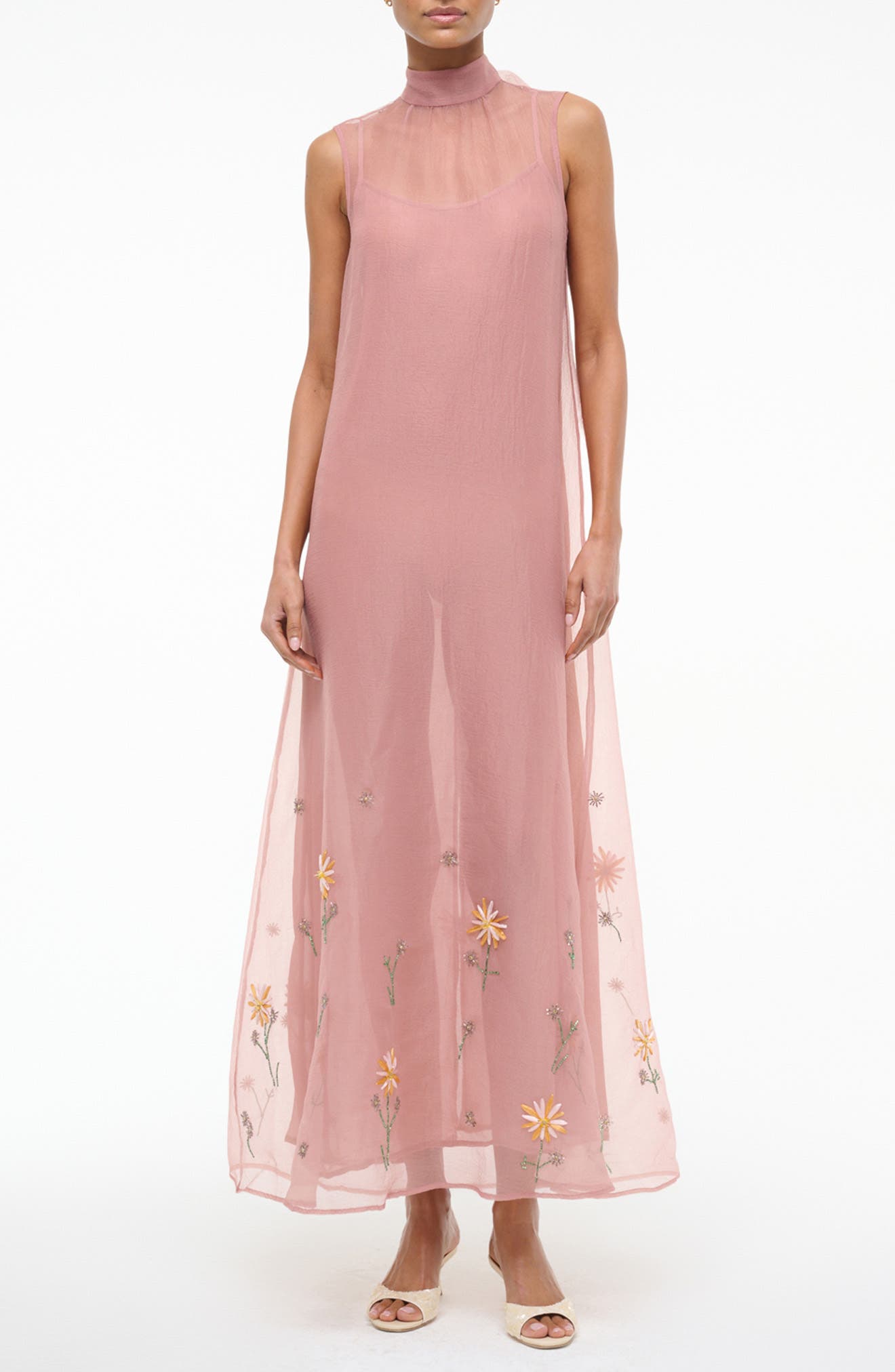 STAUD Albee Embroidered Sleeveless Maxi Dress