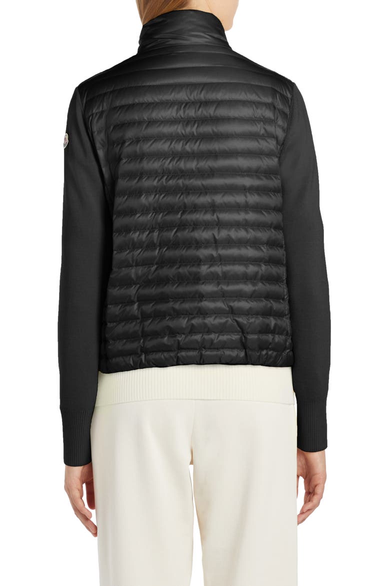 Quilted Down & Knit Cardigan, Alternate, color, BLACK