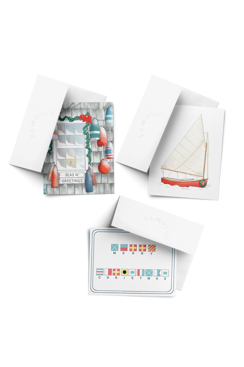 Season's Greetings, Merry Christmas Nautical, Sailboat Winter/Holiday/Christmas Greeting Card Pack Sets, Main, color, Multi-Pack