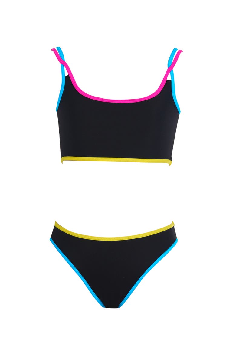High-Impact Sporty Multi-Color Trimmed Two-Pice Bikini, Main, color, Black