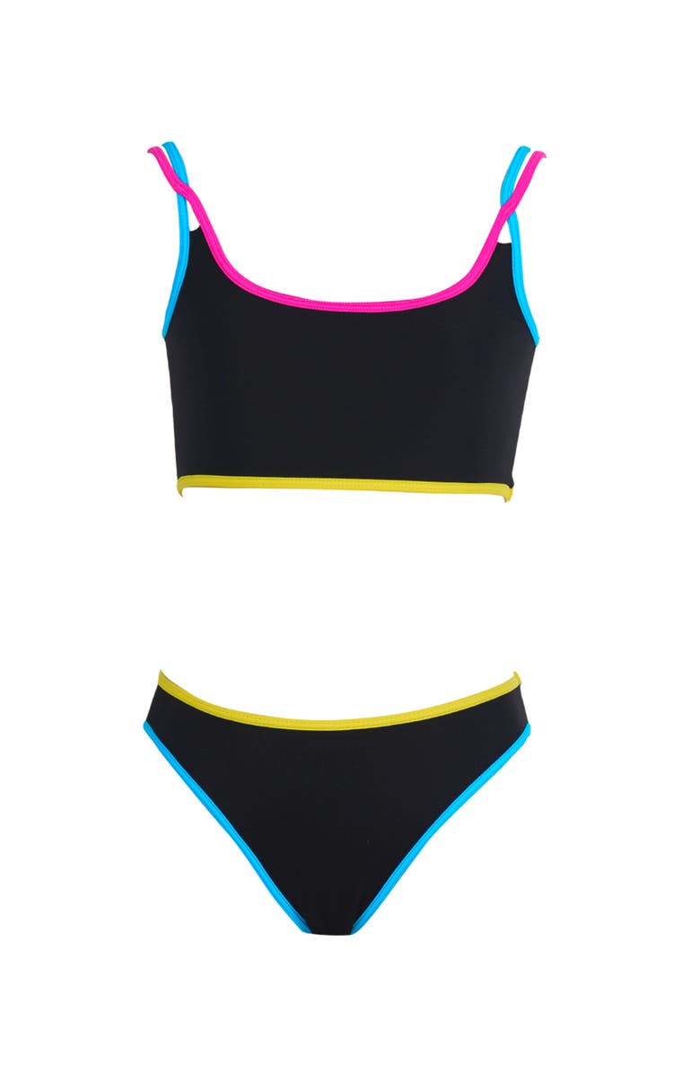 NESSI BYRD High-Impact Sporty Multi-Color Trimmed Two-Pice Bikini, Main, color, Black