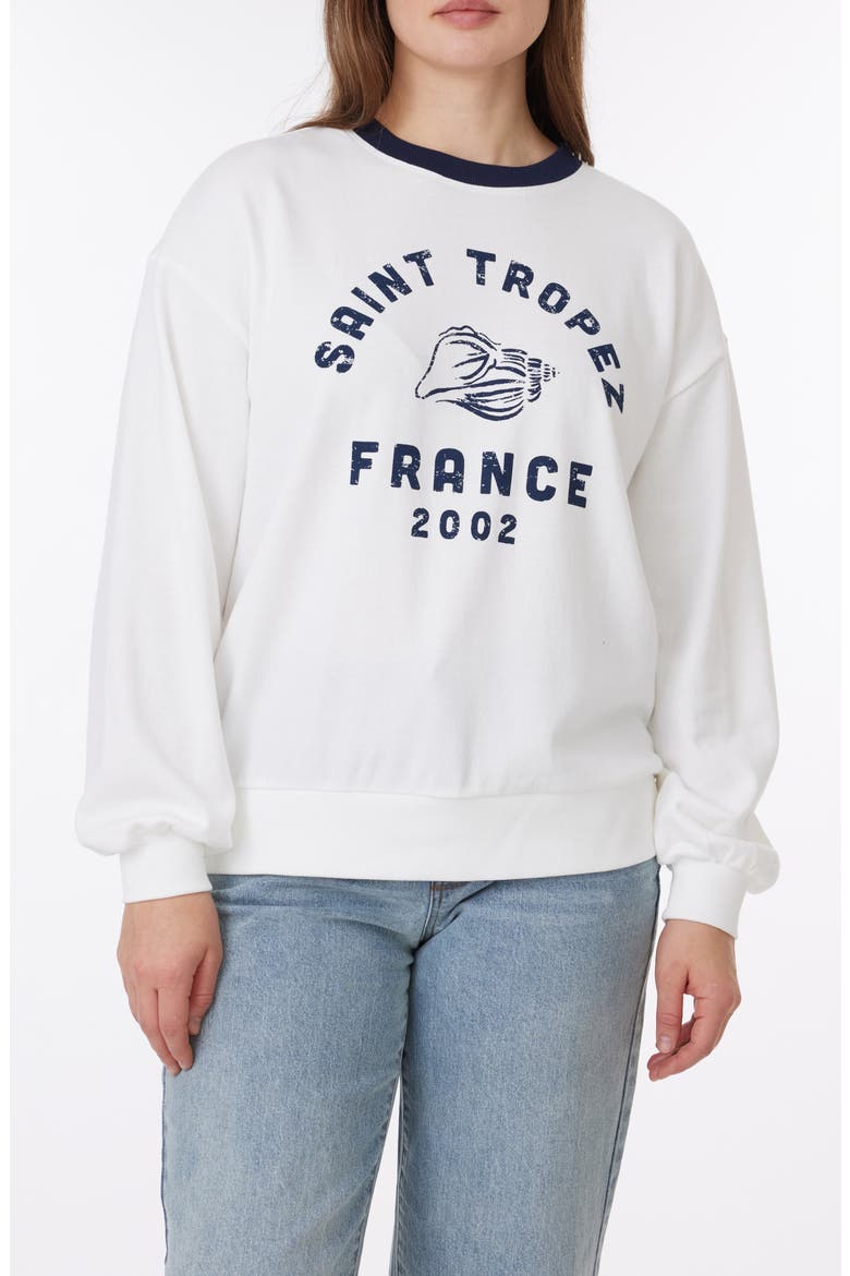 Millie Beach Terry Ringer Crewneck Sweatshirt, Main, color, SNOW WHITE