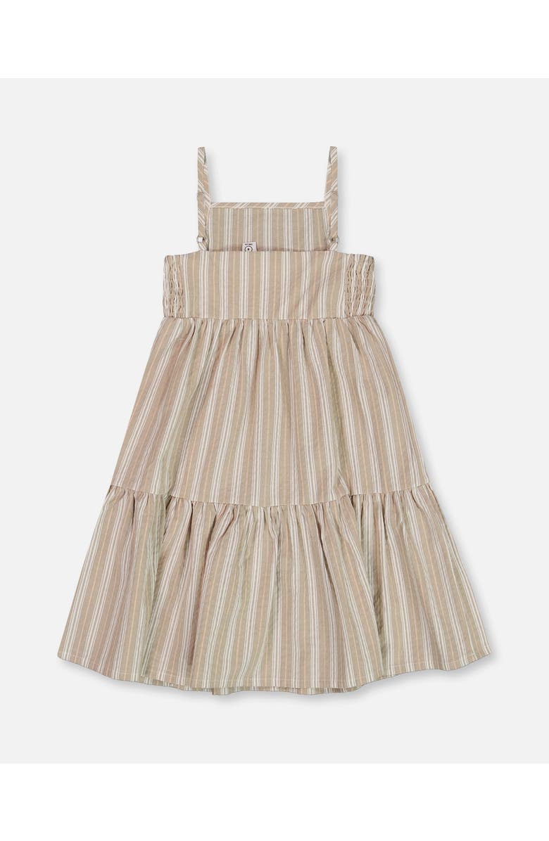 Deux par Deux Little Girl's Sleeveless Linen Dress White And Sage Striped, Alternate, color, White And Sage Striped