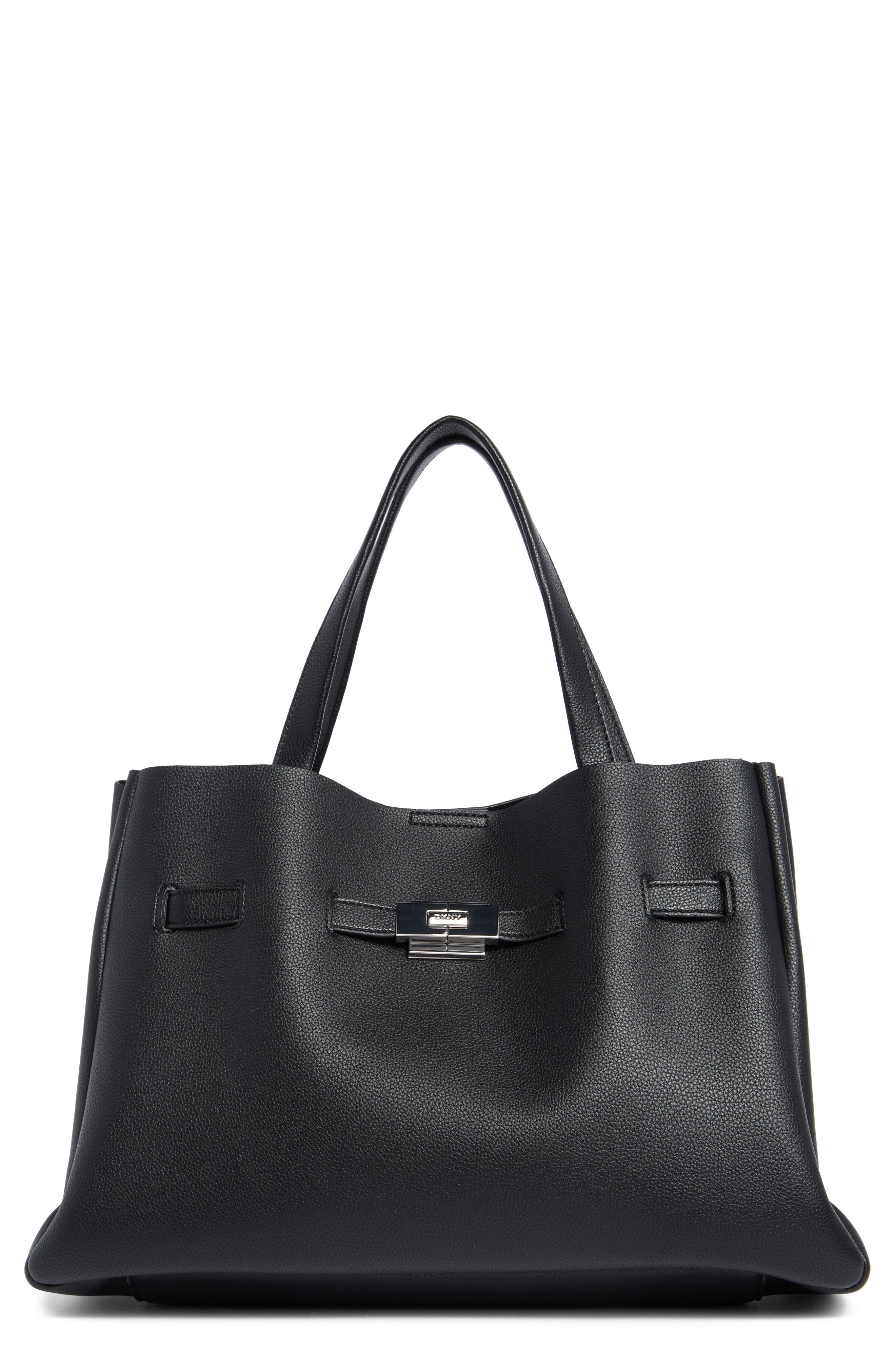 DKNY Bryar Large Satchel Bag, Main, color, Black/ Silver