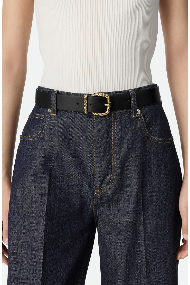 Coaxial Leather Belt, Alternate, color, BLACK/ BRASS