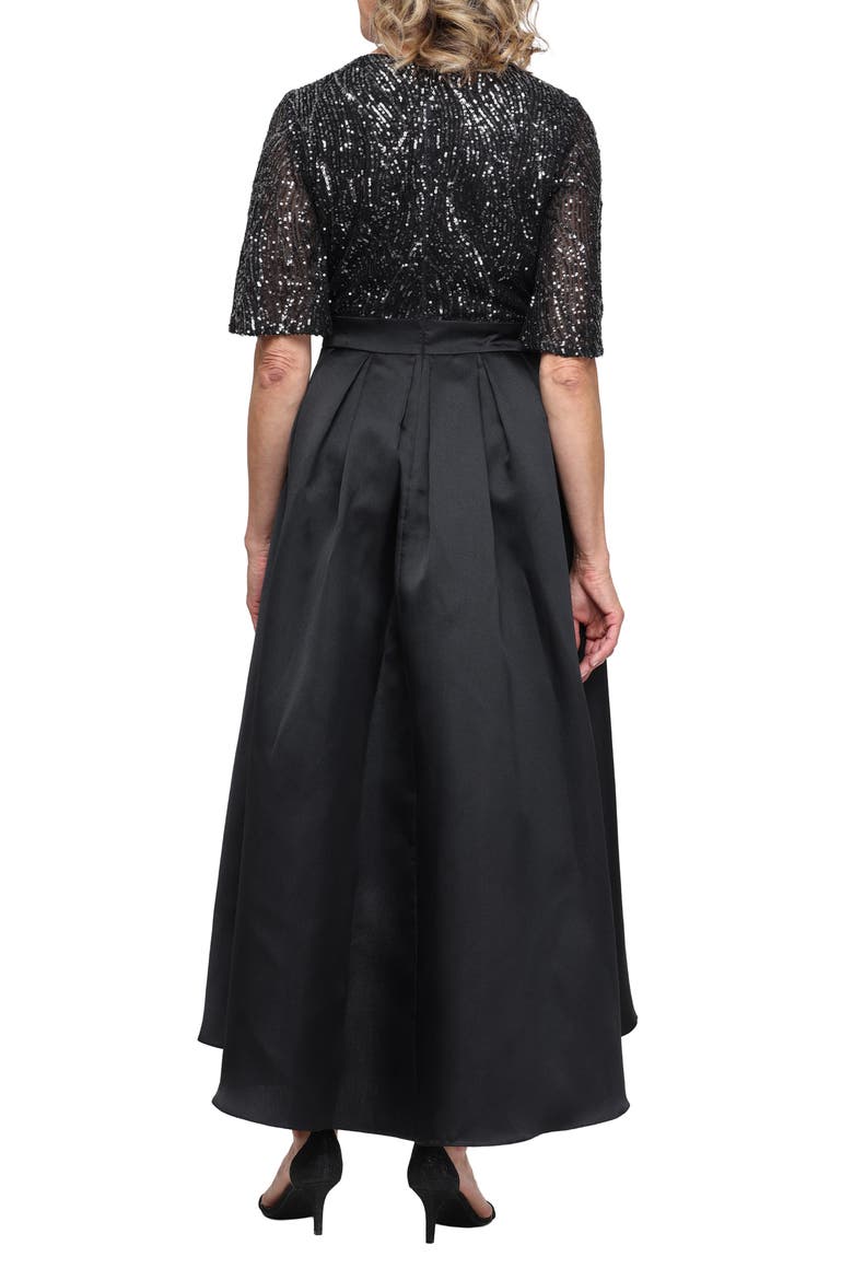 Sequin Flutter Sleeve Satin High-Low Cocktail Dress, Alternate, color, BLACK/ GUNMETAL