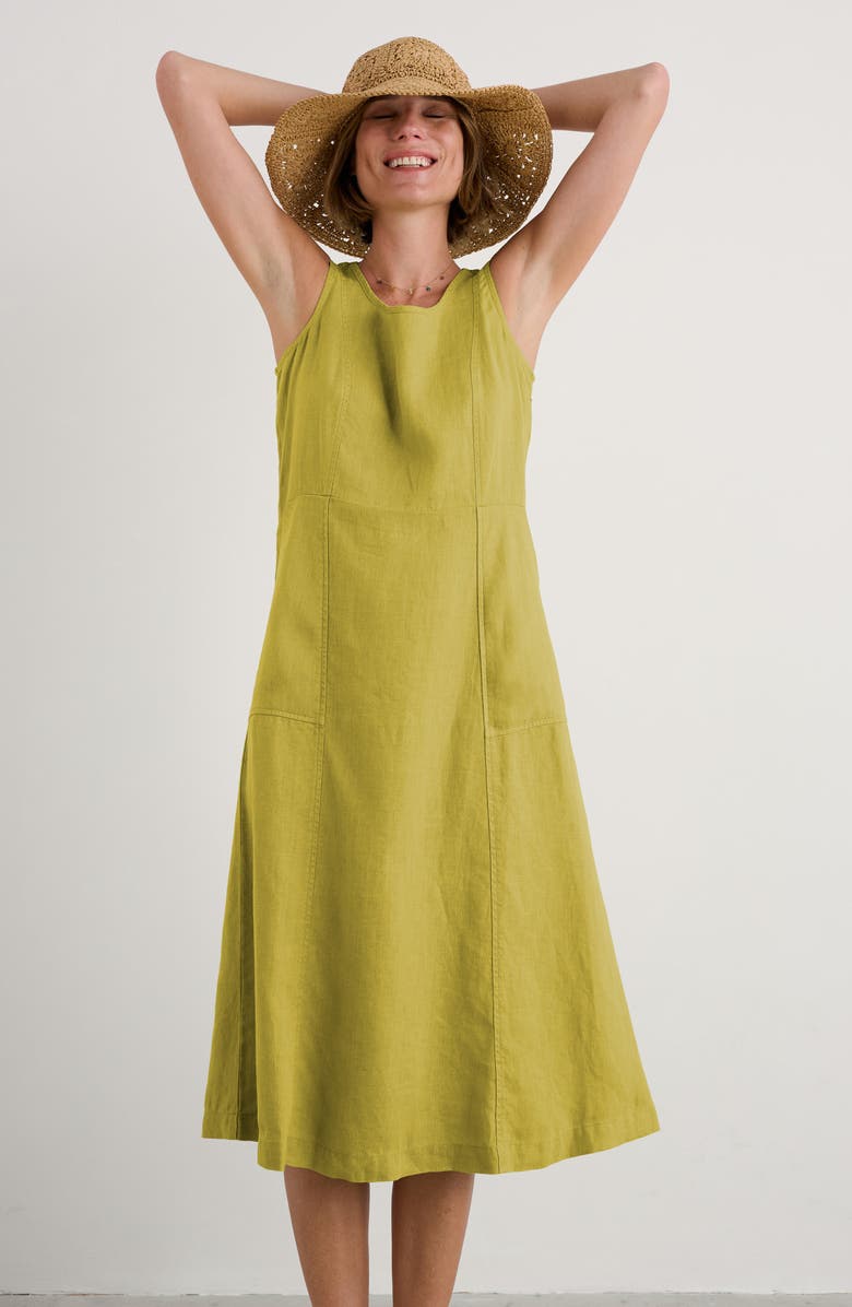 Seasalt Cornwall Grass Wave Sleeveless Linen Midi Dress, Alternate, color, Lime