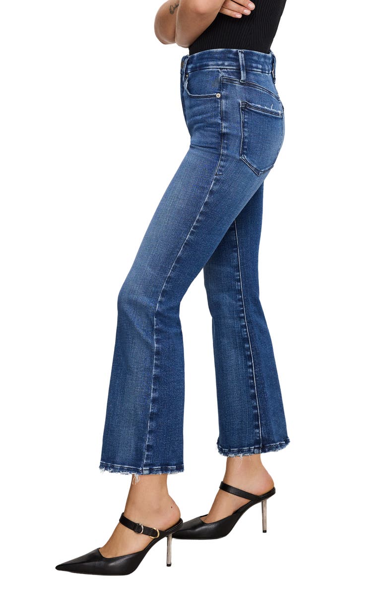 Good American Good Legs Soft-Tech High Waist Distressed Crop Mini Bootcut Jeans, Alternate, color, Indigo891