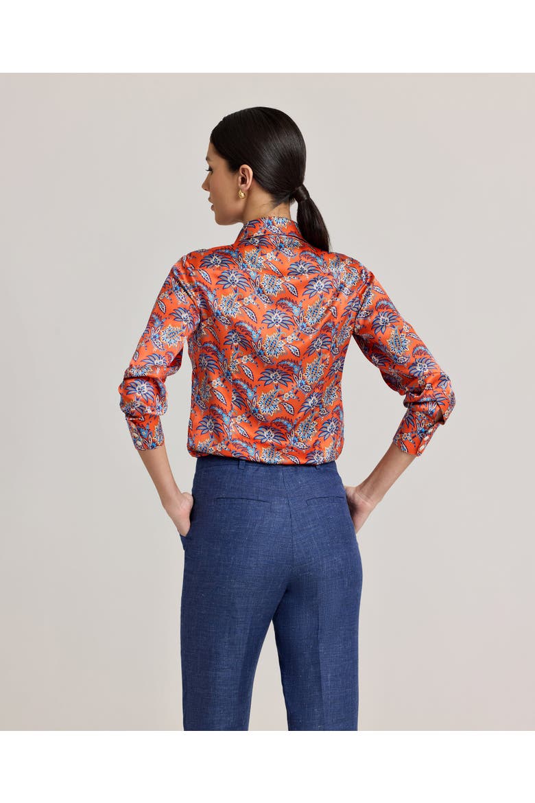 Sidney Liberty Silk Satin Fitted Shirt, Alternate, color, Fiery Red Orange Paisley