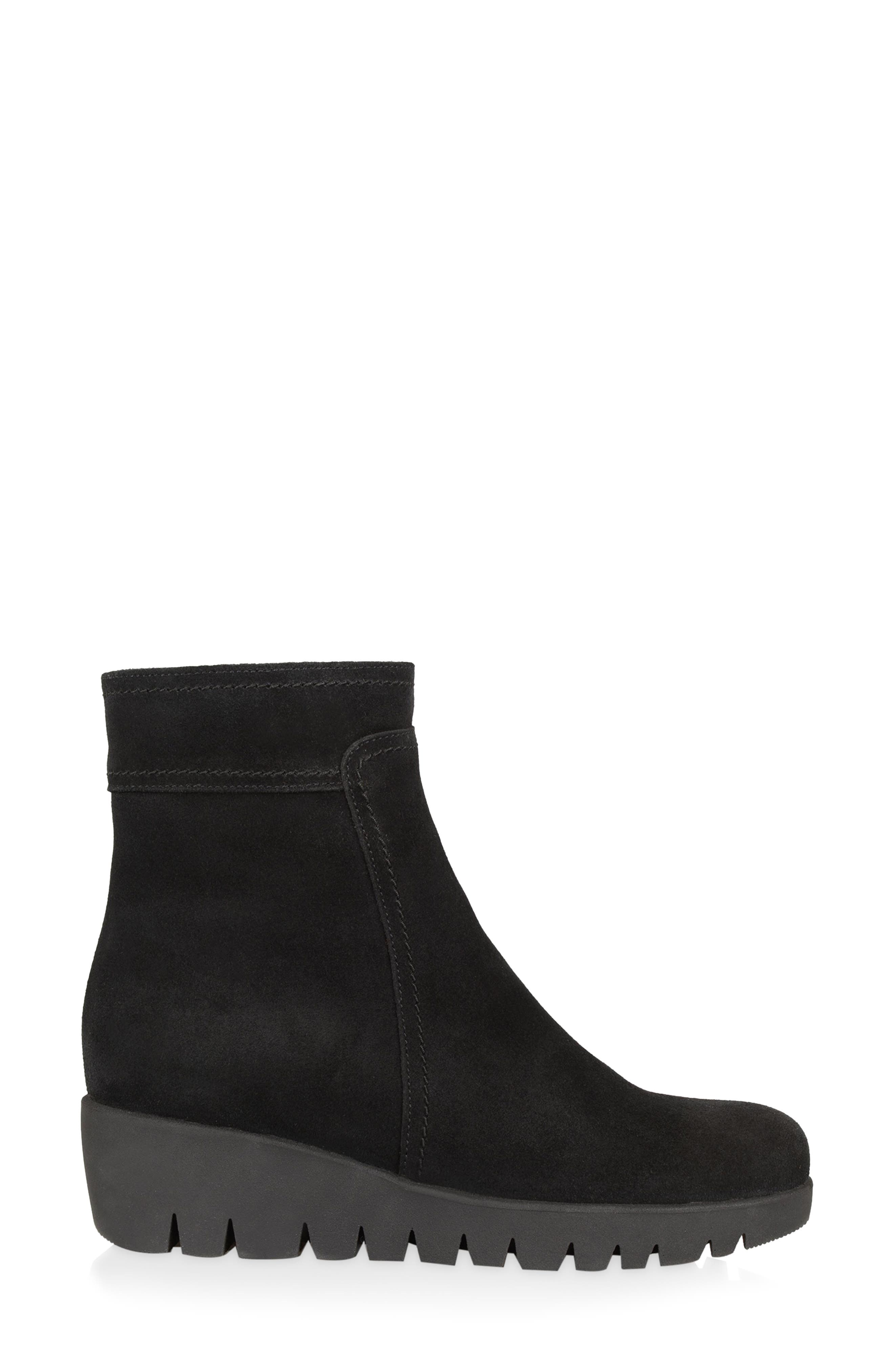 Tag Leather Wedge Bootie, Alternate, color, BLACK SUEDE