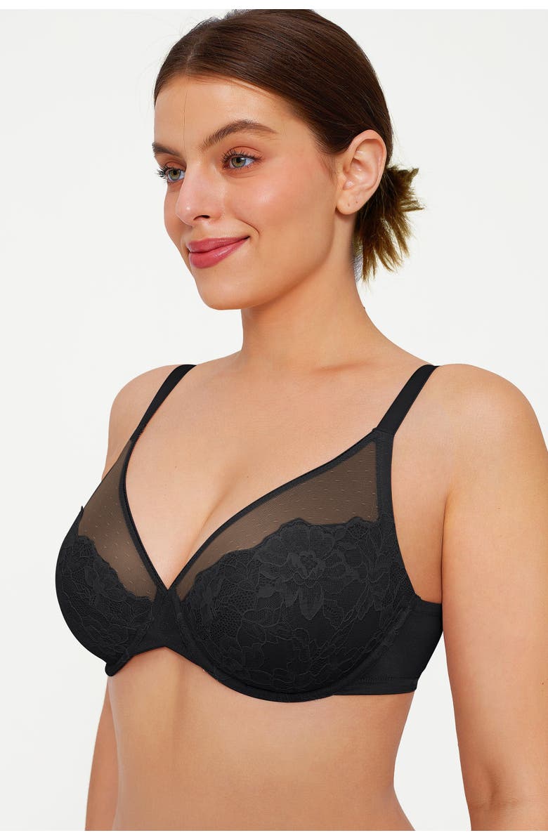 Popilush Lightweight Underwire Minimizer Lace Mesh Bra, Alternate, color, Classic Black