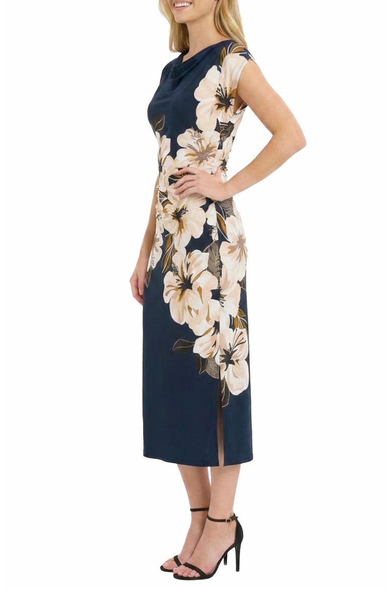 Placed Floral Cowl Neck Dress, Alternate, color, DEEP INDIGO/ IVORY