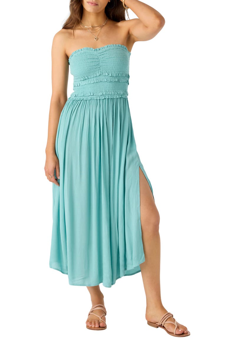 Devyn Smocked Strapless Midi Dress, Alternate, color, NILE BLUE