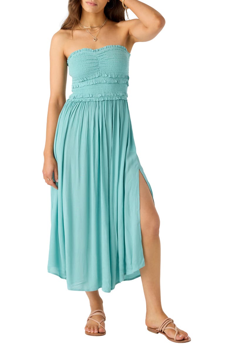 O'Neill Devyn Smocked Strapless Midi Dress, Alternate, color, Nile Blue