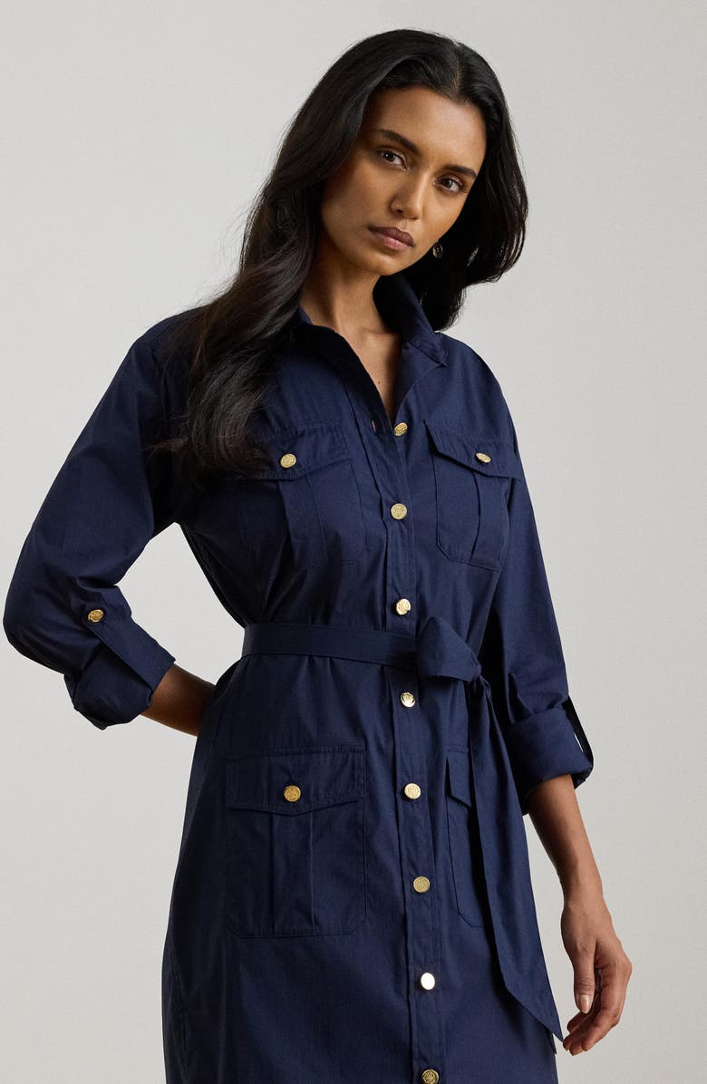 Lauren Ralph Lauren Stretch Cotton Belted Shirtdress, Alternate, color, Refined Navy Blue