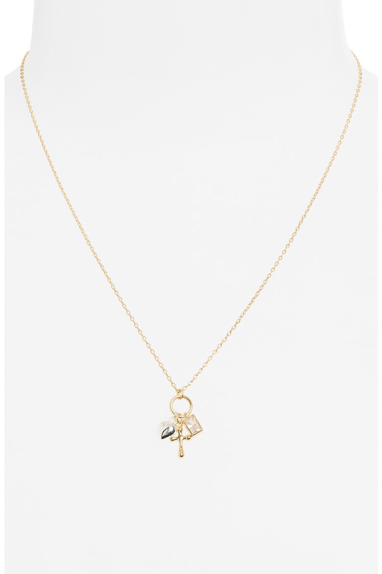 Cross Heart Charm Necklace, Alternate, color, GOLD/ SILVER