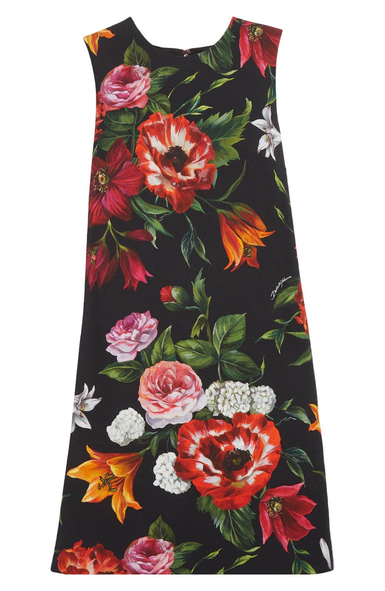 Dolce&Gabbana Floral Print Stretch Faille Shift Dress, Alternate, color, Hn5pb Anemoni Gigli F.nero