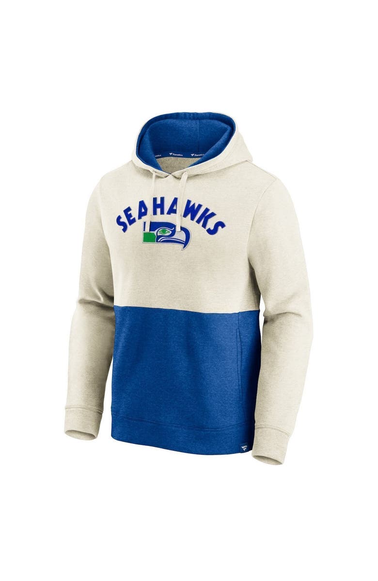 FANATICS Men's Fanatics Branded Oatmeal/Royal Seattle Seahawks Throwback Arch Colorblock Pullover Hoodie, Alternate, color, 