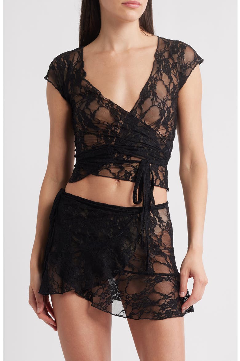 Sheer Lace Wrap Top, Main, color, BLACK