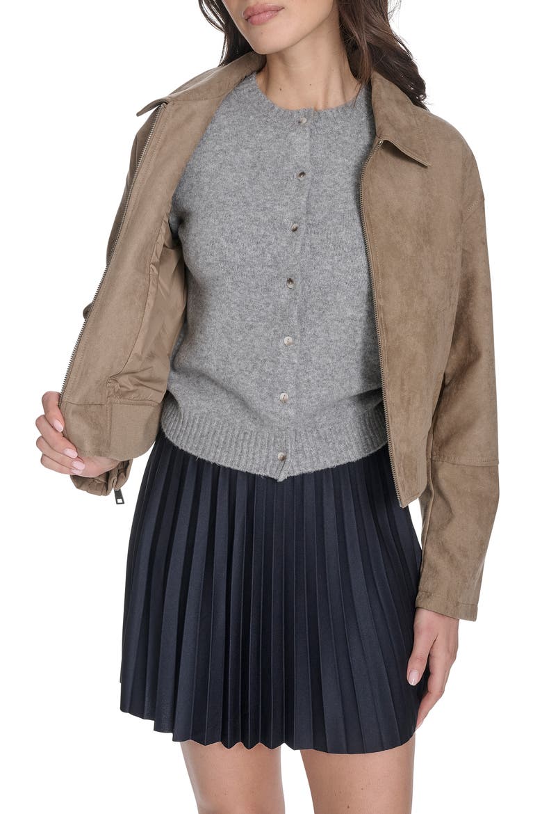 Faux Suede Bomber Jacket, Alternate, color, TAN FX SUEDE